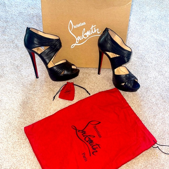 Christian Louboutin Shoes - CHRISTIAN LOUBOUTIN Bandra 140 Napa Black Leather Peep Toe Pump Sz 40
